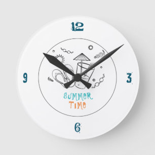 Summer Time Vibes of Sun & Vacation, Sketched Art Round Clock