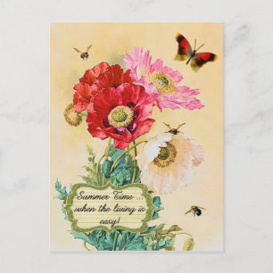 Summer Time Vintage Floral Poppies Postcard