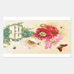 Summer Time Vintage Floral Poppies Rectangular Sticker