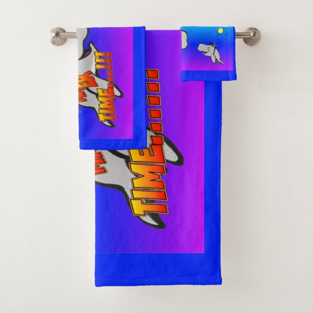 Summer Time Whales Cartoon Bath Towel Set (Insitu)