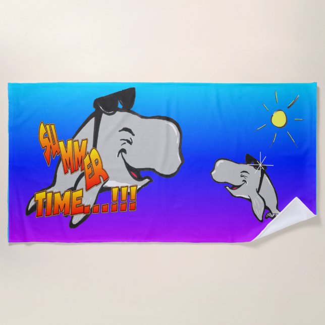 Summer Time Whales Cartoon Beach Towel (Front)