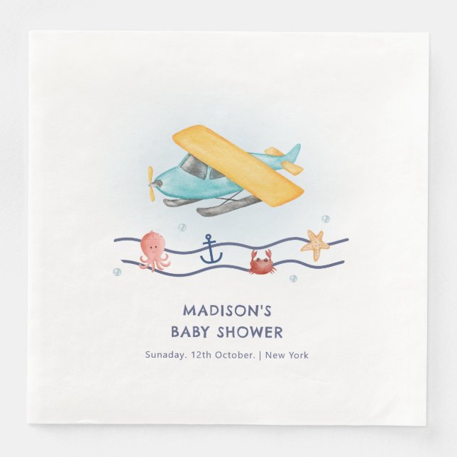 Summer Travel Adventure Sea Airplane Baby Shower Napkin (Front)