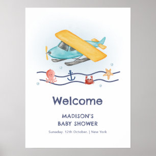 Summer Travel Sea Airplane Baby Shower Welcome Poster