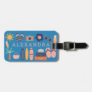 Summer Travel Theme Cute Blue Personalised Luggage Tag
