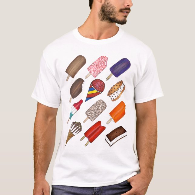 Summer Treats Ice Cream Truck Man Popsicle Pops T-Shirt (Front)