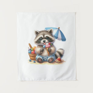 Summer Treats Racoon Tapestry