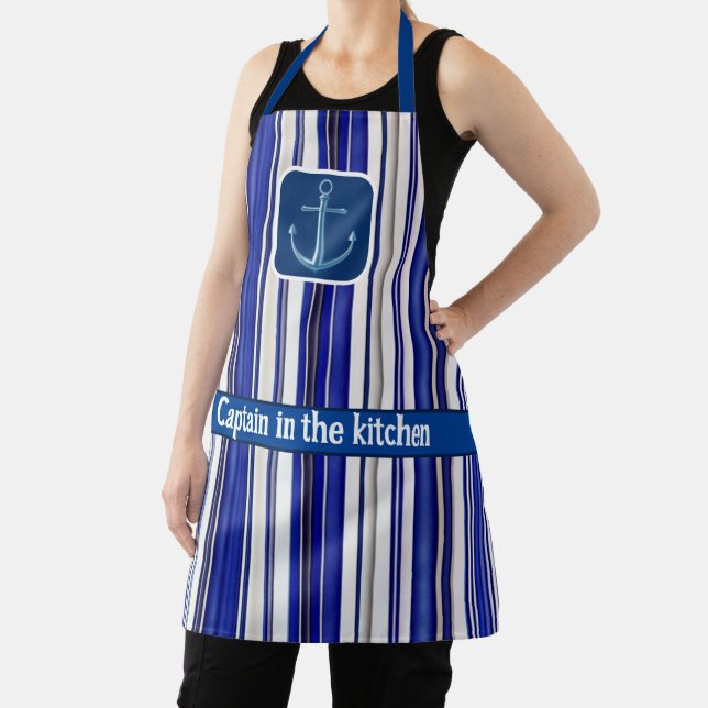 Summer Trendy Navy Blue Boat Stripes Collection Apron (Insitu)
