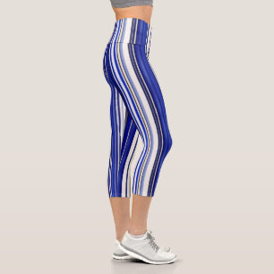 Summer Trendy Navy Blue Boat Stripes Collection Capri Leggings