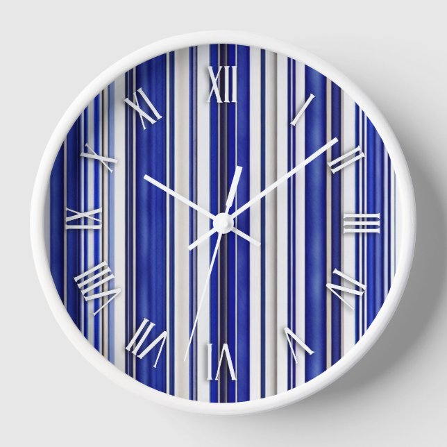 Summer Trendy Navy Blue Boat Stripes Collection Clock (Front)