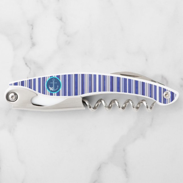 Summer Trendy Navy Blue Boat Stripes Collection Corkscrew (Front)