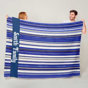 Summer Trendy Navy Blue Boat Stripes Collection Fleece Blanket