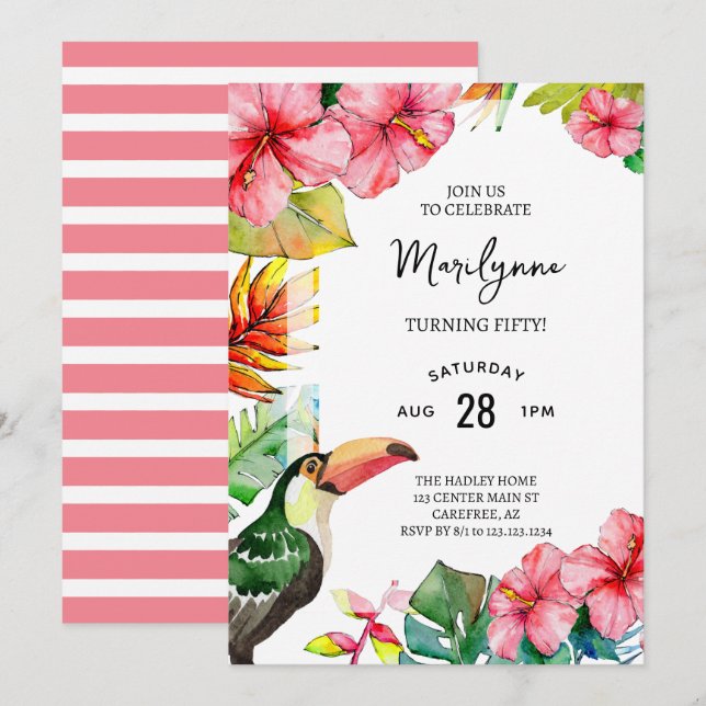 Summer Tropical 50th Birthday Invitation (Front/Back)