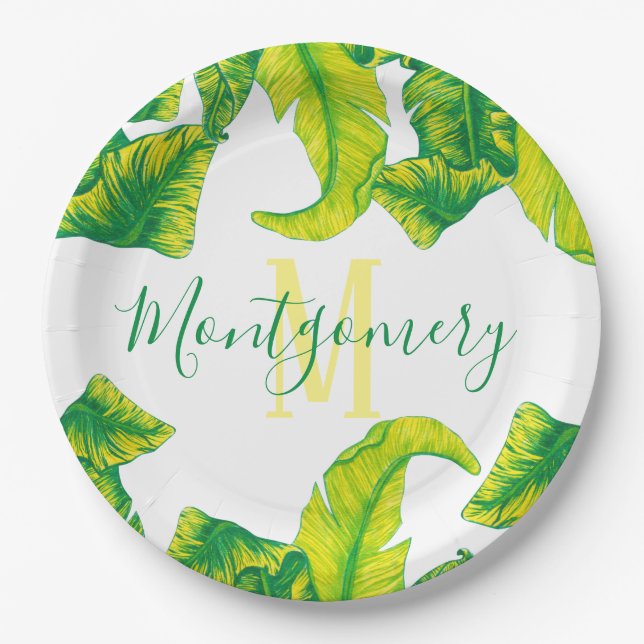 Summer Tropical Banana Leaves Paper Plate (Front)