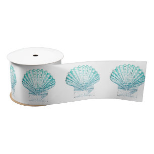 Summer tropical beach coastal turquoise seashell satin ribbon