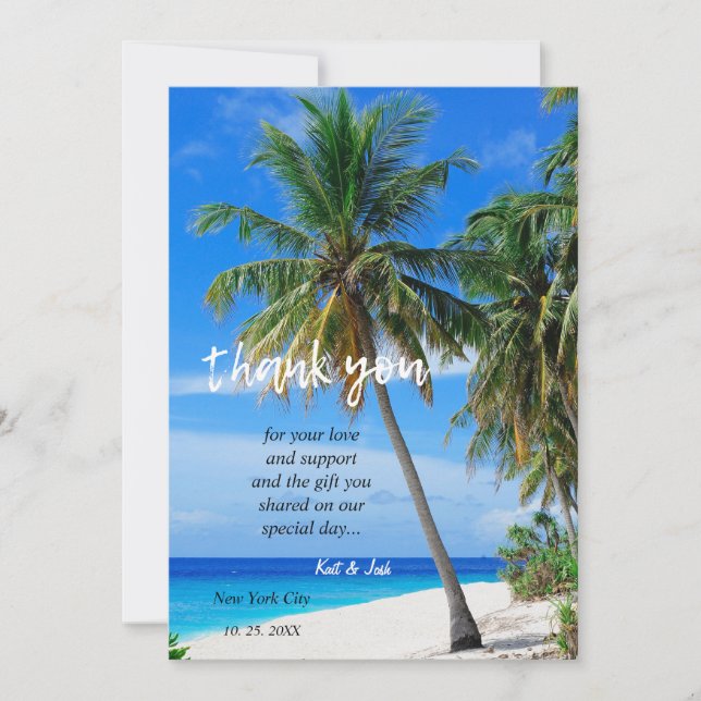 Summer Tropical Beach Palm Wedding Thank you CARD (Front)