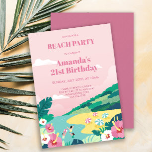 Summer Tropical Beach Party Adult Birthday Invitation