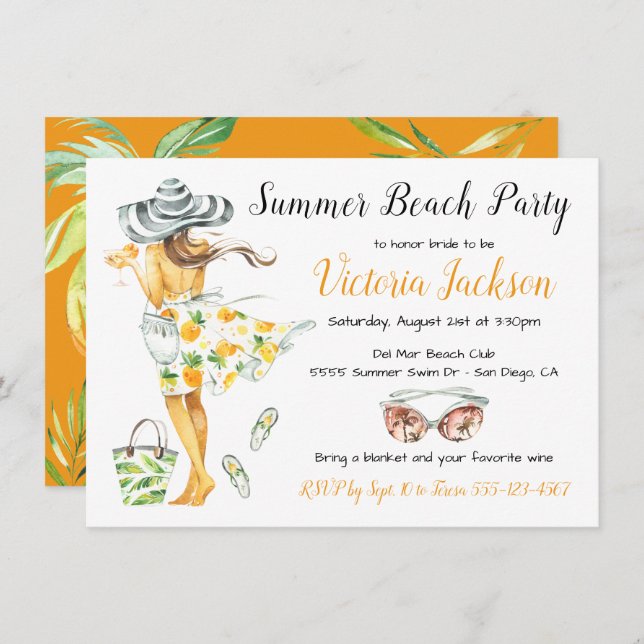 Summer Tropical Beach Party Invitation (Front/Back)