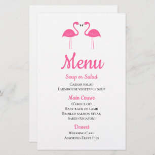 Summer Tropical Beach Pink Flamingo Wedding Menu