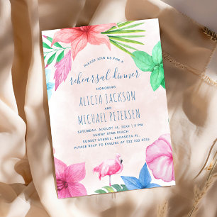 Summer tropical beach wedding rehearsal dinner invitation