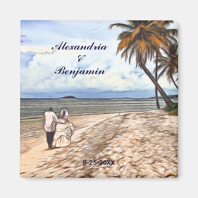 Summer Tropical Beach Wedding Watercolor Custom Magnet (Front)