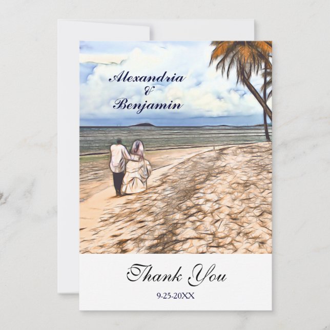 Summer Tropical Beach Wedding Watercolor Custom Thank You Card (Front)
