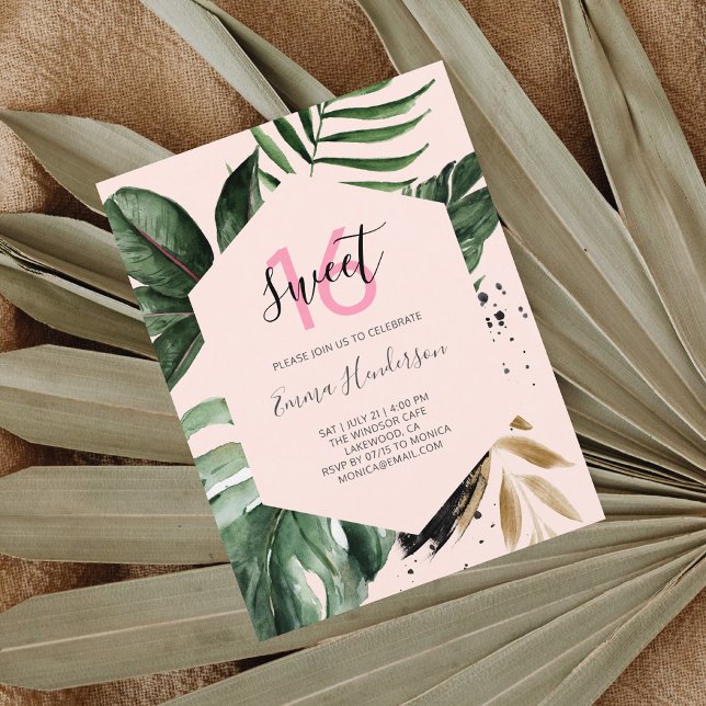 Summer Tropical Birthday Sweet 16 Invitation Postcard (Creator Uploaded)