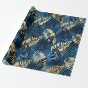 Summer Tropical Blue Palm Leaves Pattern Wrapping Paper