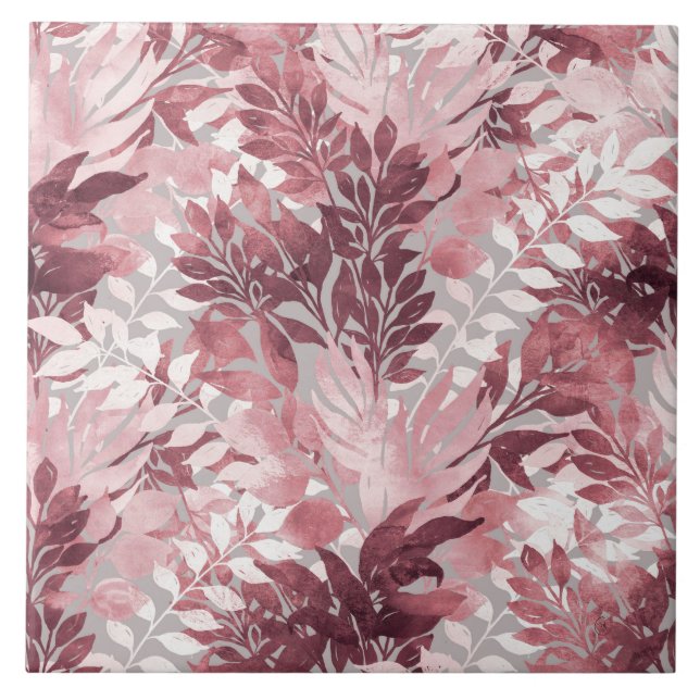 Summer Tropical Blush Pink Foliage Vintage Design Tile (Front)