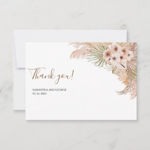 Summer Tropical Boho Dried Palm Pampas Grass Thank You Card