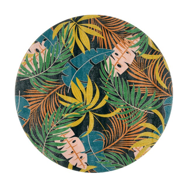 Summer Tropical Bright Plants Pattern Cutting Board (Front)