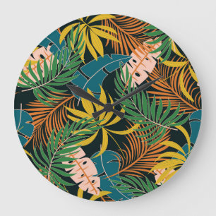Summer Tropical Bright Plants Pattern Large Clock