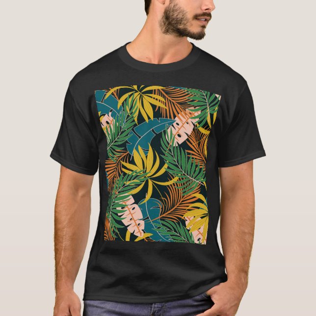 Summer Tropical Bright Plants Pattern T-Shirt (Front)