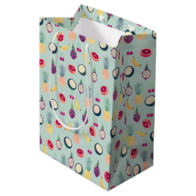 Summer Tropical Colourful Fruits Mint Medium Gift Bag (Back Angled)