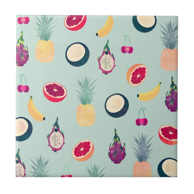 Summer Tropical Colourful Fruits Mint Tile (Front)