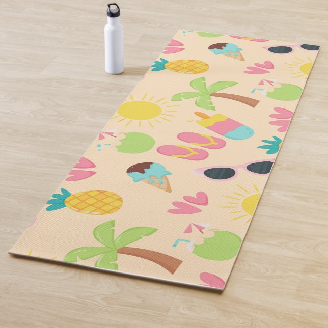 Summer Tropical/Cute Beach Pattern with Palm Trees Yoga Mat (In Situ)