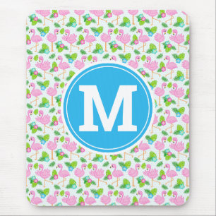 Summer Tropical Flamingo and Floral Pattern Mouse Mat