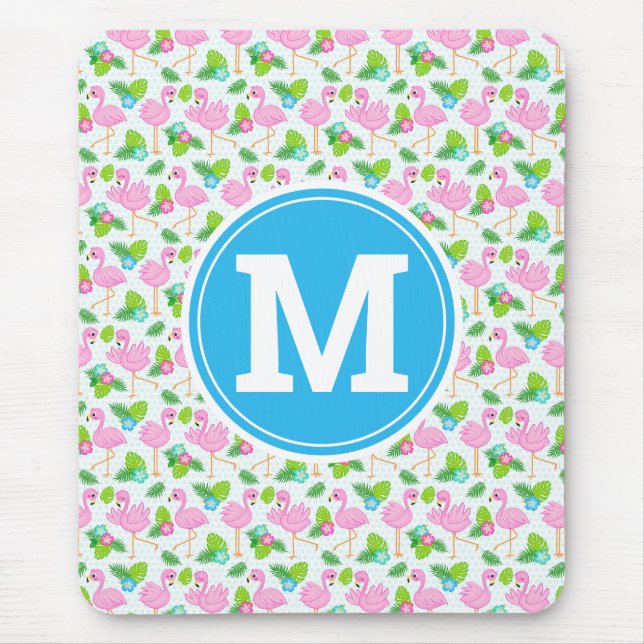Summer Tropical Flamingo and Floral Pattern Mouse Mat (Front)
