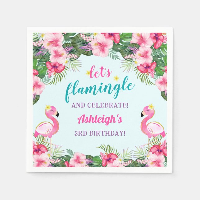 Summer Tropical Flamingo Birthday  Napkin (Front)