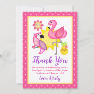 Summer Tropical Flamingo & Parrot Birthday Thank You Card