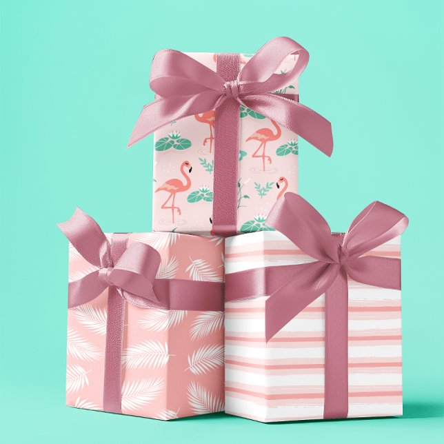 Summer tropical Flamingo pastel pink set of 3 Wrapping Paper Sheet (Summer tropical Flamingo pastel pink set of 3 Wrapping Paper Sheet)