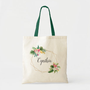 Summer Tropical Floral Geometric Frame Bridesmaid Tote Bag