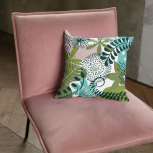 Summer Tropical Floral Green Pink  Cushion