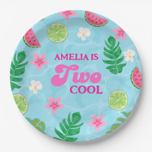 Summer tropical floral pool party Birthday Paper Plate