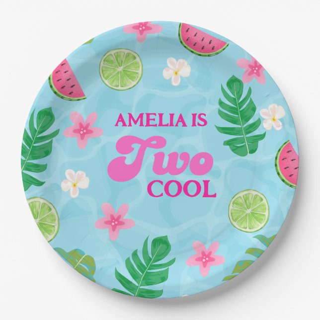 Summer tropical floral pool party Birthday Paper Plate (Front)