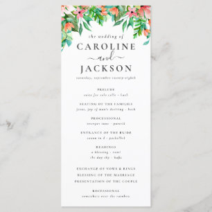 Summer Tropical Floral Wedding Program Menu