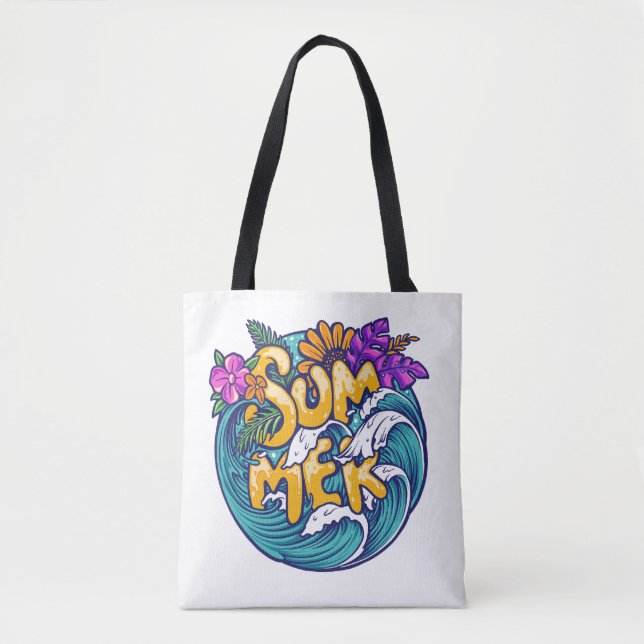 Summer Tropical Flowers Beach Ocean Waves   Tote Bag (Front)