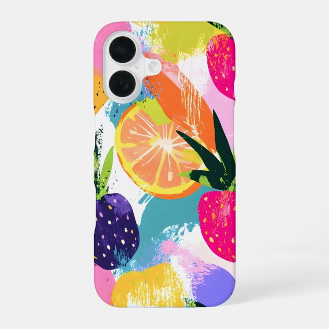 Summer Tropical Fruit Fiesta iPhone 16 Case (Back)