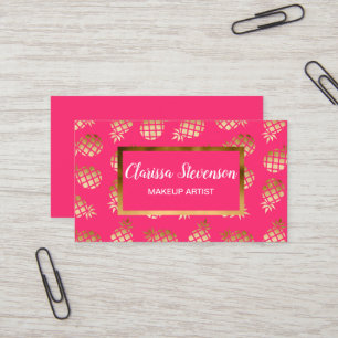 Summer tropical gold and pink pineapple pattern business card