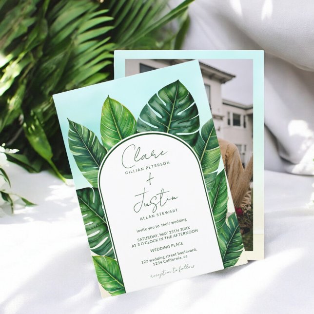 Summer Tropical Greenery Beach Wedding Photo Invitation (Summer Tropical Greenery Beach Wedding Photo Invitation)