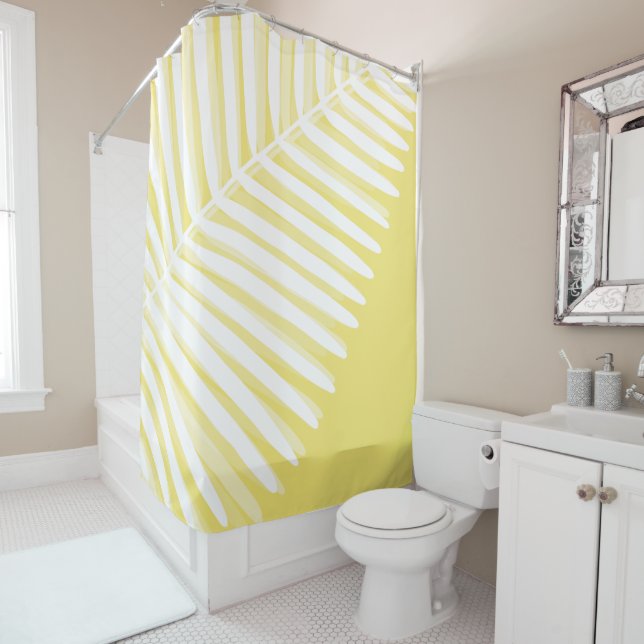 Summer tropical leaf monochromatic print  shower curtain (In Situ)